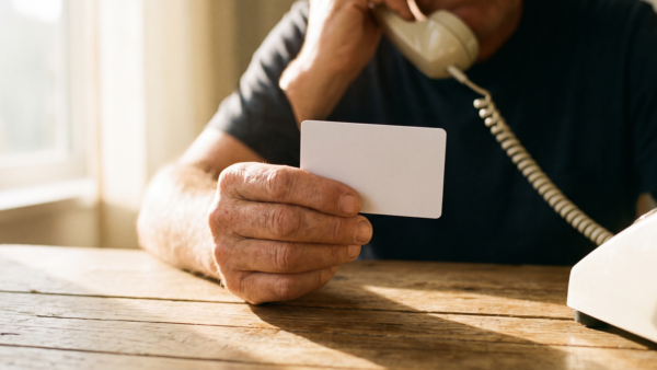 smishing vishing bild 3 Karte sperren lassen: Telefonat mit der Bankkarte in der Hand
