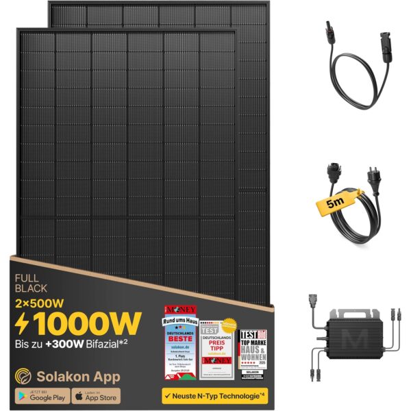solakon 1000w balkonkraftwerk 800w wechselrichter 5m kabel Solakon 1000W Balkonkraftwerk Komplettset mit 800W Wechselrichter und 5m Kabel