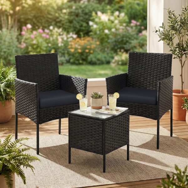 songmics balkonmoebel set polyrattan SONGMICS Balkonmöbel-Set aus PE-Polyrattan mit Tisch und 2 Stühlen in Schwarz-Grau