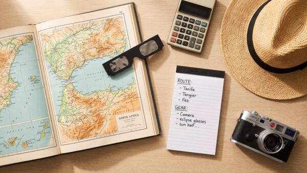 sonnenfinsternis 2027 reiseplanung Reiseplanung zur Sonnenfinsternis 2027 mit Karte von SĂŒdspanien und Nordafrika