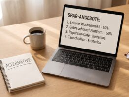 Schreibtisch mit Laptop und Notizblock zur Suche nach einer Spartanien-Alternative