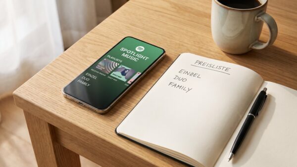 spotify kosten inline1 1600x900 1 Spotify Kosten 2026 — Preisübersicht der Premium-Abos auf einem Schreibtisch