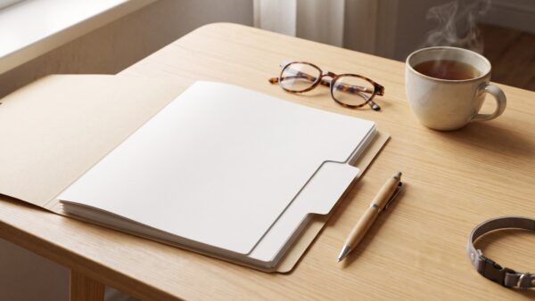 Ordner mit Registerblaettern und Stift auf dem Schreibtisch - Betreuungskosten in der Steuererklaerung eintragen