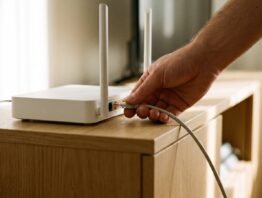 Router neu starten: Netzwerkkabel wird abgezogen