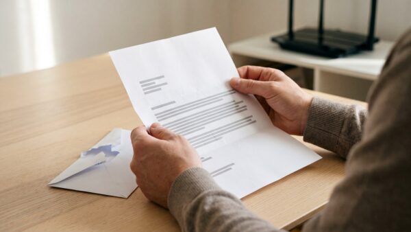 Brief zur Telekom Preiserhöhung im Festnetz wird am Schreibtisch gelesen