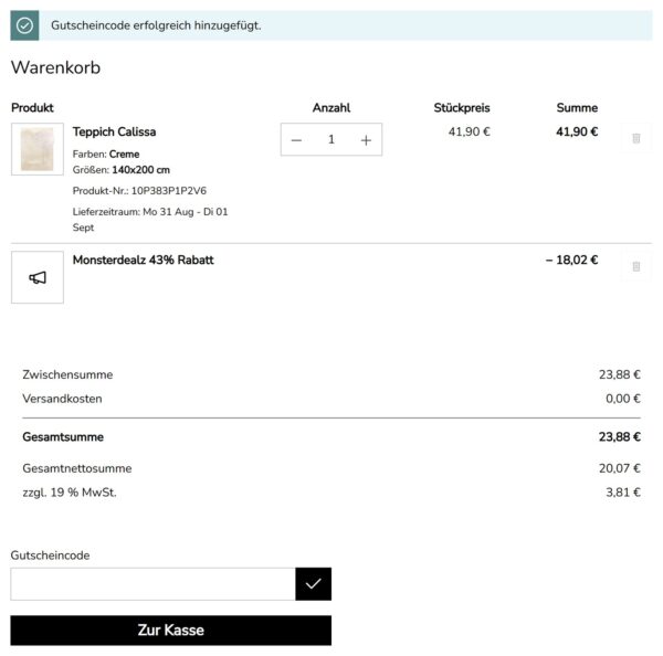 teppich de gutschein warenkorb Teppich.de Warenkorb mit Gutschein Monsterdealz 43% Rabatt