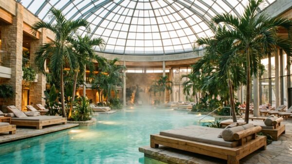 therme becken Großes Zylinderaquarium in einer Hotellobby