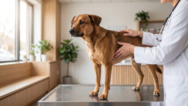 tierarztkosten untersuchung Hund wird bei der allgemeinen Untersuchung in der Tierarztpraxis abgetastet - Tierarztkosten nach GOT