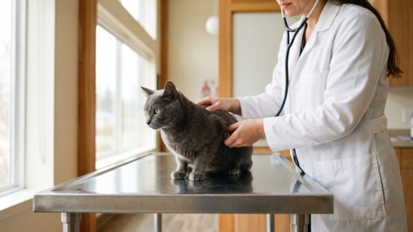 tkv behandlung Tieraerztin hoert eine Katze mit dem Stethoskop ab - Leistungen der Tierkrankenversicherung