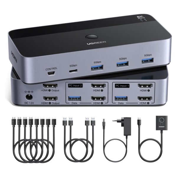 ugreen ak703 kvm switch UGREEN AK703 HDMI 2.1 KVM Switch für 2 PCs und 2 Monitore mit 8K und USB 3.0