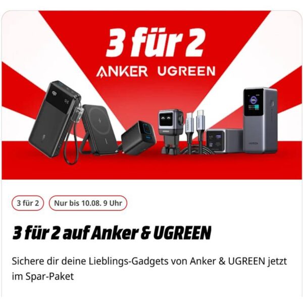 ugreen anker 3 fuer 2 mediamarkt MediaMarkt Saturn 3 für 2 Aktion auf UGREEN und Anker Ladezubehör