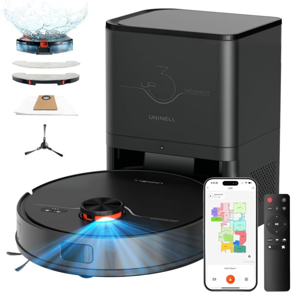 uninell UR3 Saugroboter mit Wischfunktion 8000Pa und Absaugstation 3,5 Liter in Schwarz