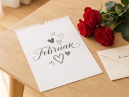 Kalenderblatt zum Valentinstag am 14. Februar 2027 mit roten Rosen