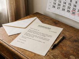 Kündigungsschreiben mit Briefumschlag und Kalender
