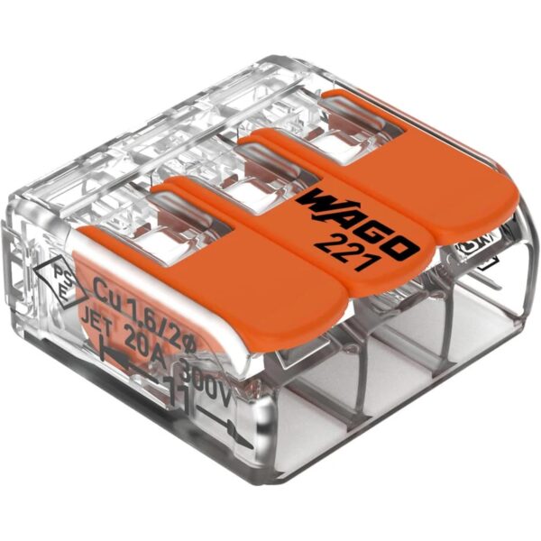 wago 221 413 verbindungsklemmen 3 leiter 50 stueck WAGO Verbindungsklemmen 221-413 | 3 Leiter, bis 4 mm², 50 Stück, COMPACT Kabelverbinder mit Hebel