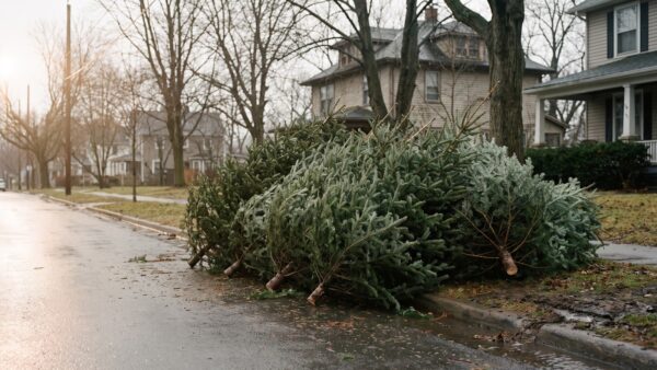weihnachtsbaum entsorgen Ausgediente WeihnachtsbĂ€ume liegen im Januar zur Abholung am StraĂenrand