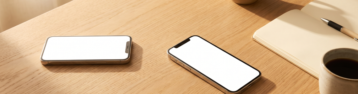 Zwei Smartphones auf dem Tisch als Sinnbild für Geld senden zwischen Personen