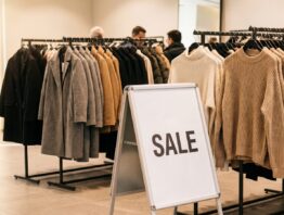 Winterschlussverkauf im Modegeschaeft mit reduzierter Winterware