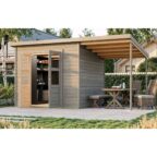 Woodfeeling Gartenhaus Merseburg 6 vorvergraut mit Anbaudach, 14 mm Wandstärke