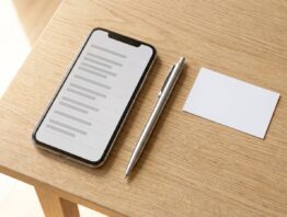 Auswahlliste auf dem Smartphone neben einer leeren Visitenkarte