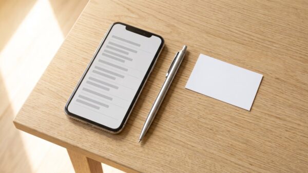 wunschrufnummer bild 1 Auswahlliste auf dem Smartphone neben einer leeren Visitenkarte