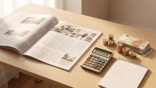 zeit abo kosten Zeitung, Taschenrechner und Euro-Scheine auf einem Schreibtisch: Kosten für ein Die ZEIT Abo