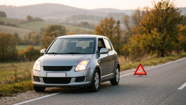adac kuendigen bild 4 Liegengebliebenes Auto mit Warndreieck als Symbol für Pannenhilfe-Alternativen zum ADAC