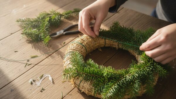 adventskranz selber machen binden Adventskranz binden Schritt fĂĽr Schritt mit Wickeldraht auf einem Strohrohling