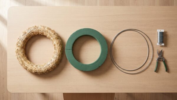 adventskranz selber machen material Strohrohling, Steckschaum-Ring und Metallring als Unterlage fĂĽr einen Adventskranz selber machen