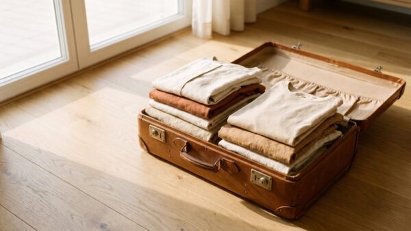 allgaeu outlet fuessen bild 2 Halb gepackter offener Reisekoffer mit zusammengelegter Kleidung