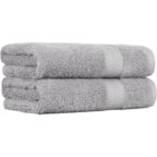 Amazon Basics Handtuch, 100% Baumwolle, Farbecht, Saugfähig, 50cm x 100cm, 2er-Pack, Grau