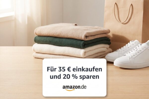 amazon mode aktion 35 euro 20 prozent Amazon-Mode-Aktion: Für 35 € einkaufen und 20 % sparen – gefaltete Kleidung, Sneaker und Papiertüte