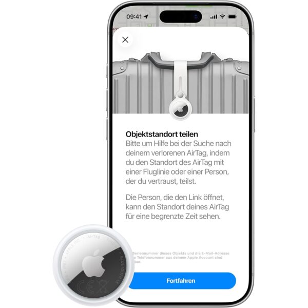 apple airtag 2 generation standort teilen Apple AirTag 2. Generation: Objektstandort mit einer Fluglinie teilen