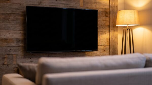 apple keynote bild 1 Abgedunkeltes Wohnzimmer mit ausgeschaltetem Fernseher am Abend