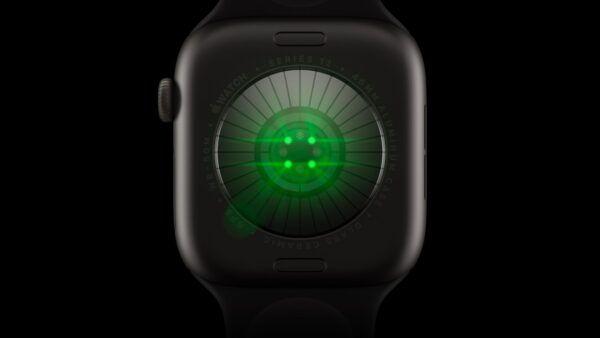 apple watch series 12 apple 2 Rückseite der Apple Watch Series 12 mit leuchtenden Gesundheitssensoren