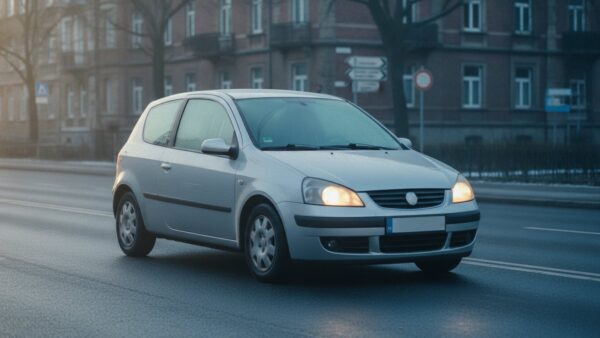 Auto im winterlichen Stadtverkehr als typische Kurzstrecke für die Autobatterie