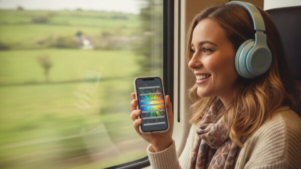 babbel oder duolingo lernerfolg Lernerfolg mit Sprachlern-Apps: Frau ĂĽbt Sprechen mit dem Smartphone im Zug