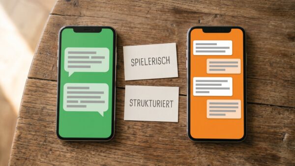 babbel oder duolingo vergleich Babbel oder Duolingo im Vergleich: zwei Smartphones mit den Karten Spielerisch und Strukturiert