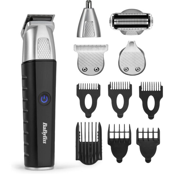 BaByliss Lithium Power 11-in-1 Multi-Trimmer – Kabelloses Grooming-Kit mit Barttrimmer und Nasenhaarschneider, wasserdicht, Schwarz/Grau, MT812E