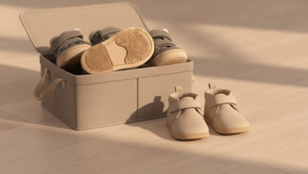 babyschuhe groesse gebraucht Gebrauchte Kinderschuhe in einer Kiste neben neuwertigen Babyschuhen