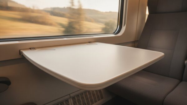 bahnbonus bild 4 Leerer Fensterplatz mit ausgeklapptem Tisch in einem Reisezug