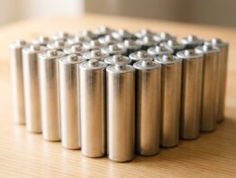 Nahaufnahme aufrecht stehender Batterien ohne Aufdruck