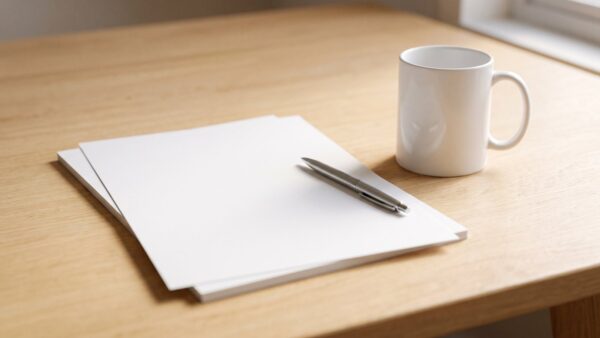 beitragsbemessungsgrenze 2027 bild 1 Stapel unbedruckter weiĂer BlĂ€tter mit Kugelschreiber und Tasse auf einem hellen Holztisch