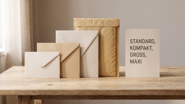 brief porto portotabelle Vier Briefformate nebeneinander als Portotabelle Standardbrief Kompaktbrief Grossbrief Maxibrief
