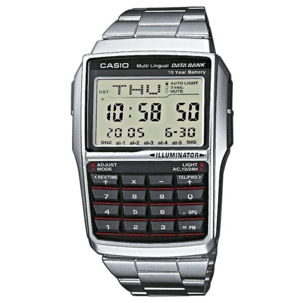 casio dbc 32d 1aes taschenrechner uhr CASIO VINTAGE Chronograph DBC-32D-1AES, Digitaluhr mit Taschenrechner und Edelstahlarmband