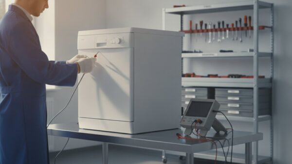 Zwei Produktkennzeichnungen im Vergleich auf einem Pruefstand mit Messgeraeten