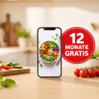 Smartphone mit Rezept-App in einer Kueche - CHEFKOCH PLUS 12 Monate gratis