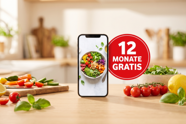 chefkoch plus 12 monate gratis Smartphone mit Rezept-App in einer Küche - CHEFKOCH PLUS 12 Monate gratis
