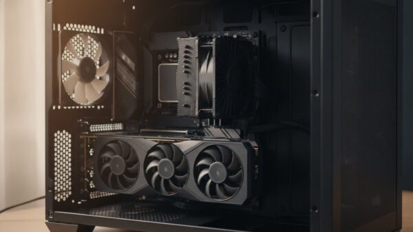 cpu vergleich gaming Gaming-PC im CPU-Vergleich: große Grafikkarte im Vordergrund, Prozessor unter dem Kühlturm