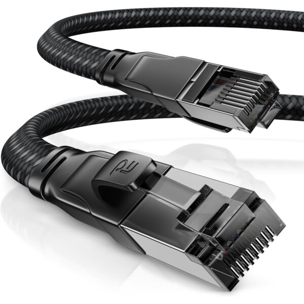 csl cat 8 1 netzwerkkabel flach 15m CSL 15m CAT8.1 Netzwerkkabel flach 40 Gbit/s mit Baumwollmantel schwarz